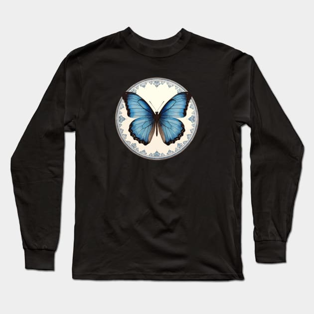 Blue Morpho Butterfly Long Sleeve T-Shirt by Onceer